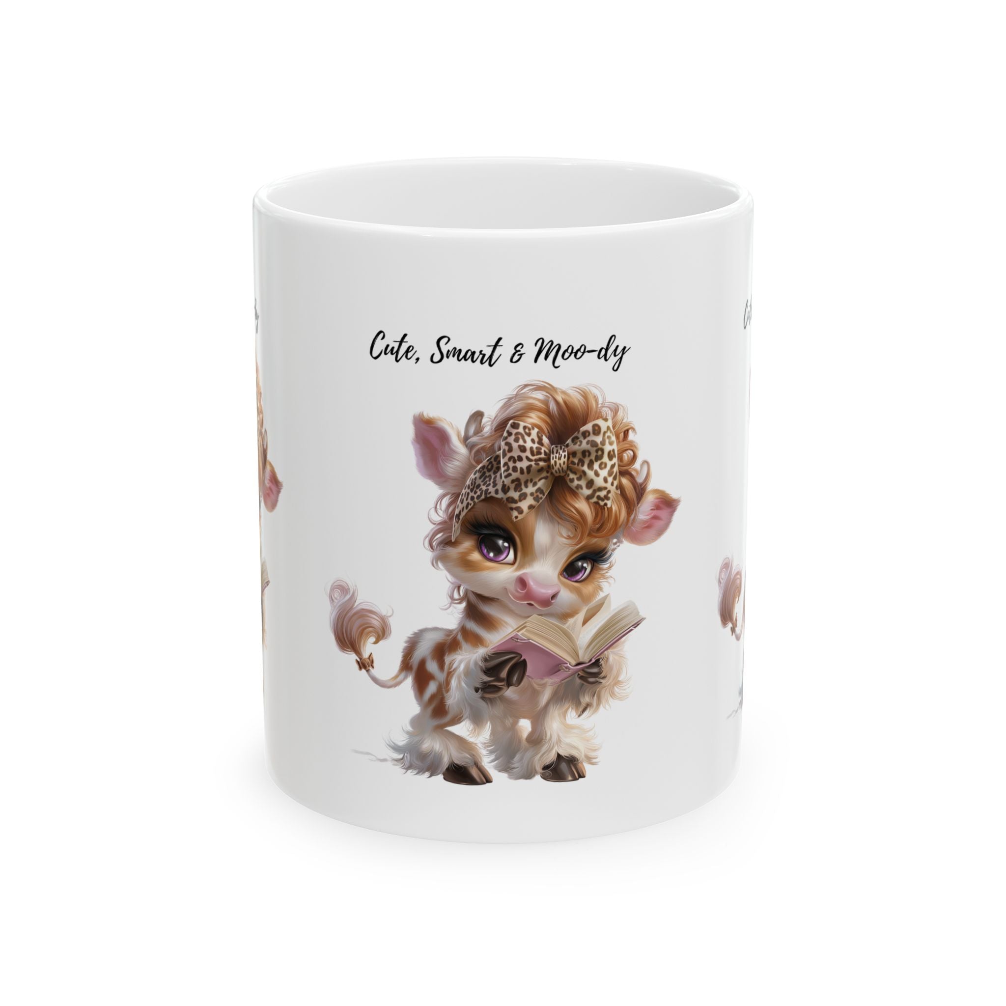 Cow Mug, Reading Cow Coffee Cup, Cute Animal Mug, Book Lover Gift, Smart Cow Mug, Cow Lover Gift, Teacher Gift, Funny Cow Cup, Leopard Bow Mug