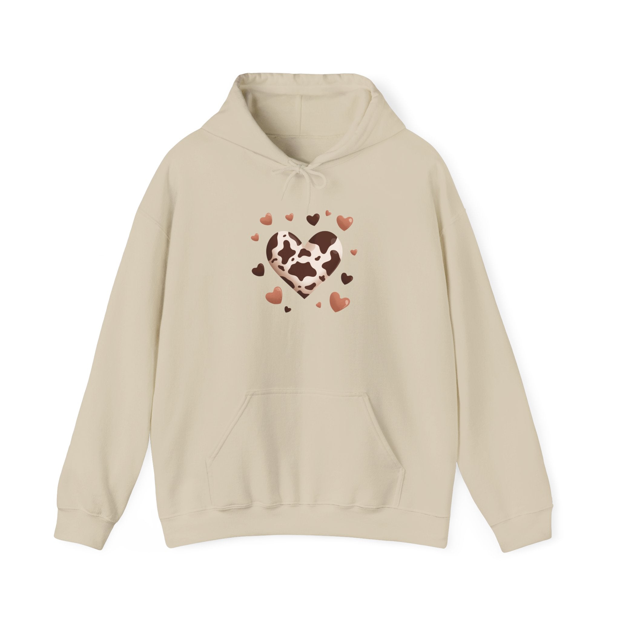 Cow Print Heart Hoodie – Brown Cow Pattern Pullover Sweatshirt
