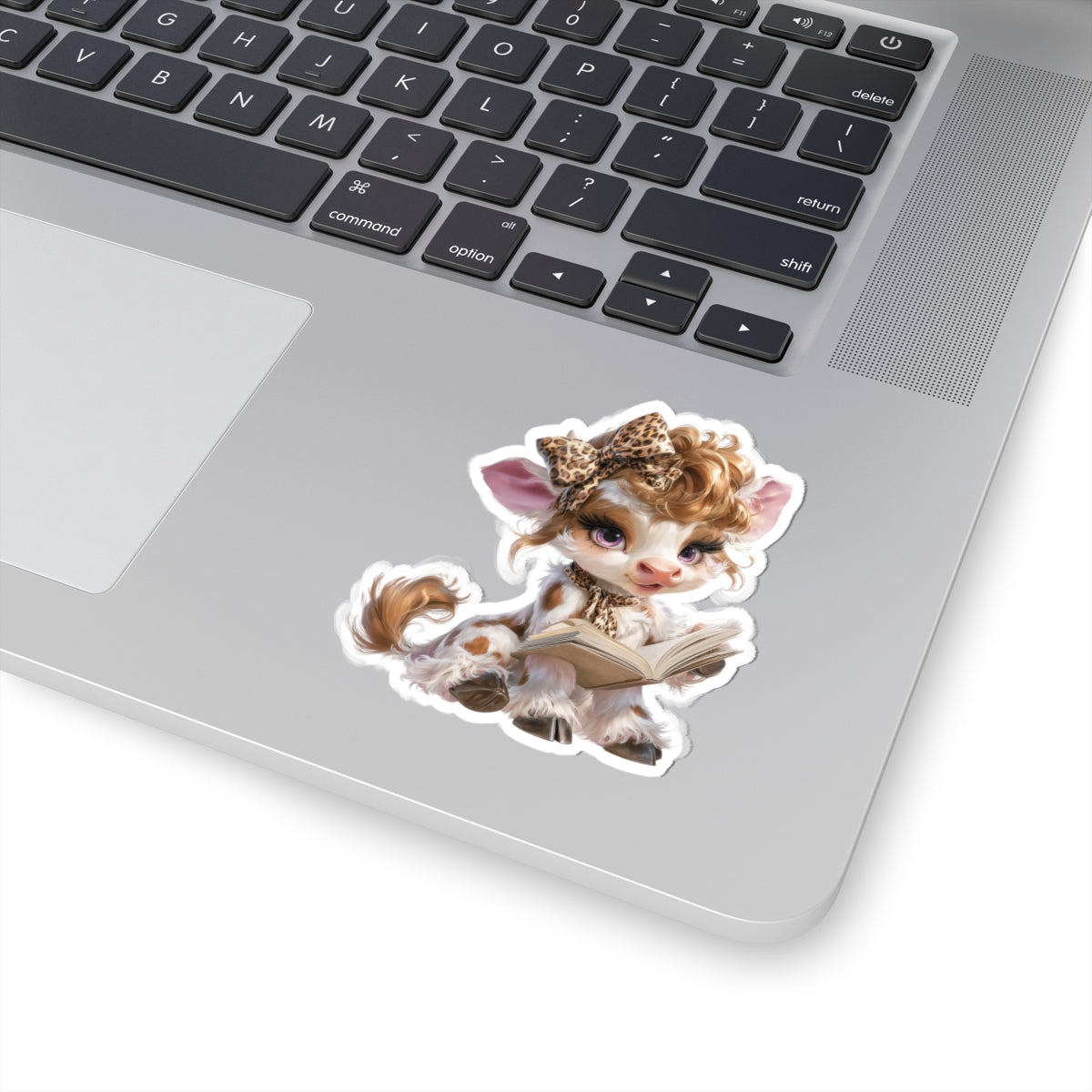 Leopard Bow Reading Vinyl Sticker, Funny Animal Kiss-Cut Sticker for Laptop, Journal & Water Bottle