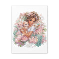 Lucky Girl 2026 Canvas Wall Art | Girl with Kittens Floral Print | Pastel Cute Aesthetic Decor | Kawaii Cat Lover Gift