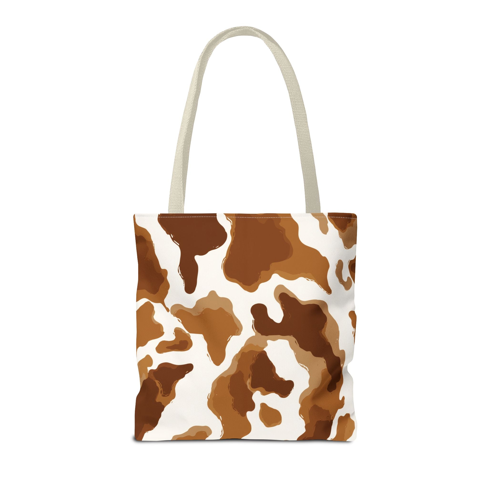 Brown Cowhide Pattern Tote Bag | Brown White Cow Print AOP Tote