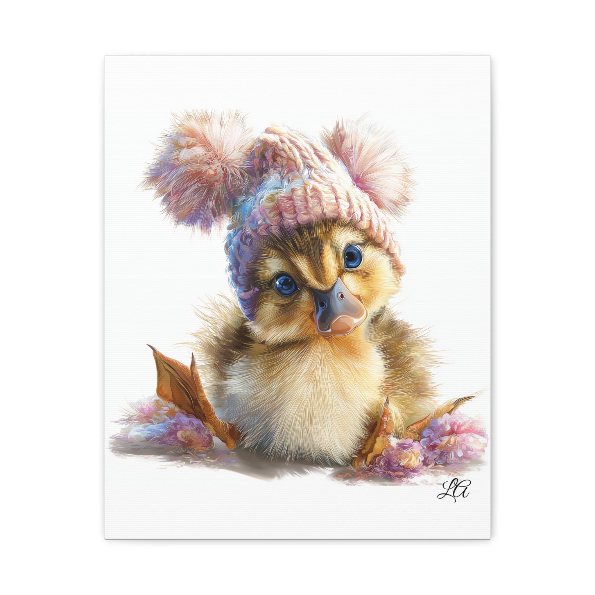 Cute Duckling in Knit Hat Canvas, Winter Nursery Wall Art, Cozy Duck Wall Decor, Baby Room Artwork