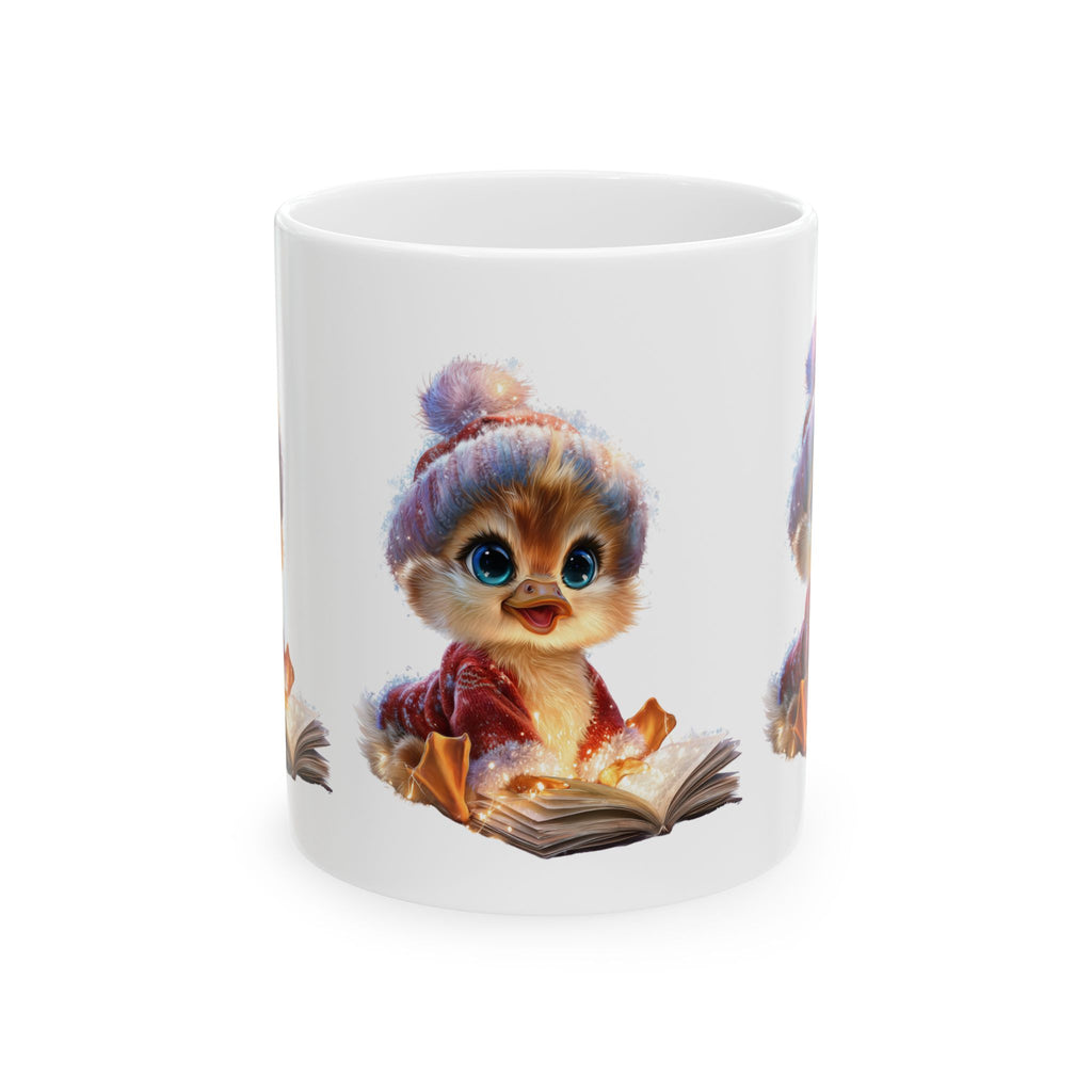 Cute Winter Chick Mug — Cozy Hat Reading Book Ceramic Coffee Cup (11oz/15oz)