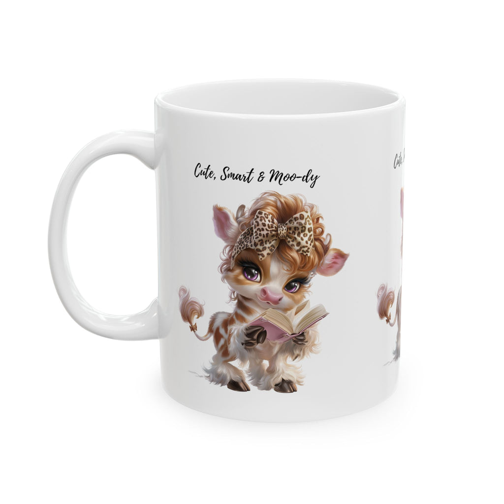 Cow Mug, Reading Cow Coffee Cup, Cute Animal Mug, Book Lover Gift, Smart Cow Mug, Cow Lover Gift, Teacher Gift, Funny Cow Cup, Leopard Bow Mug