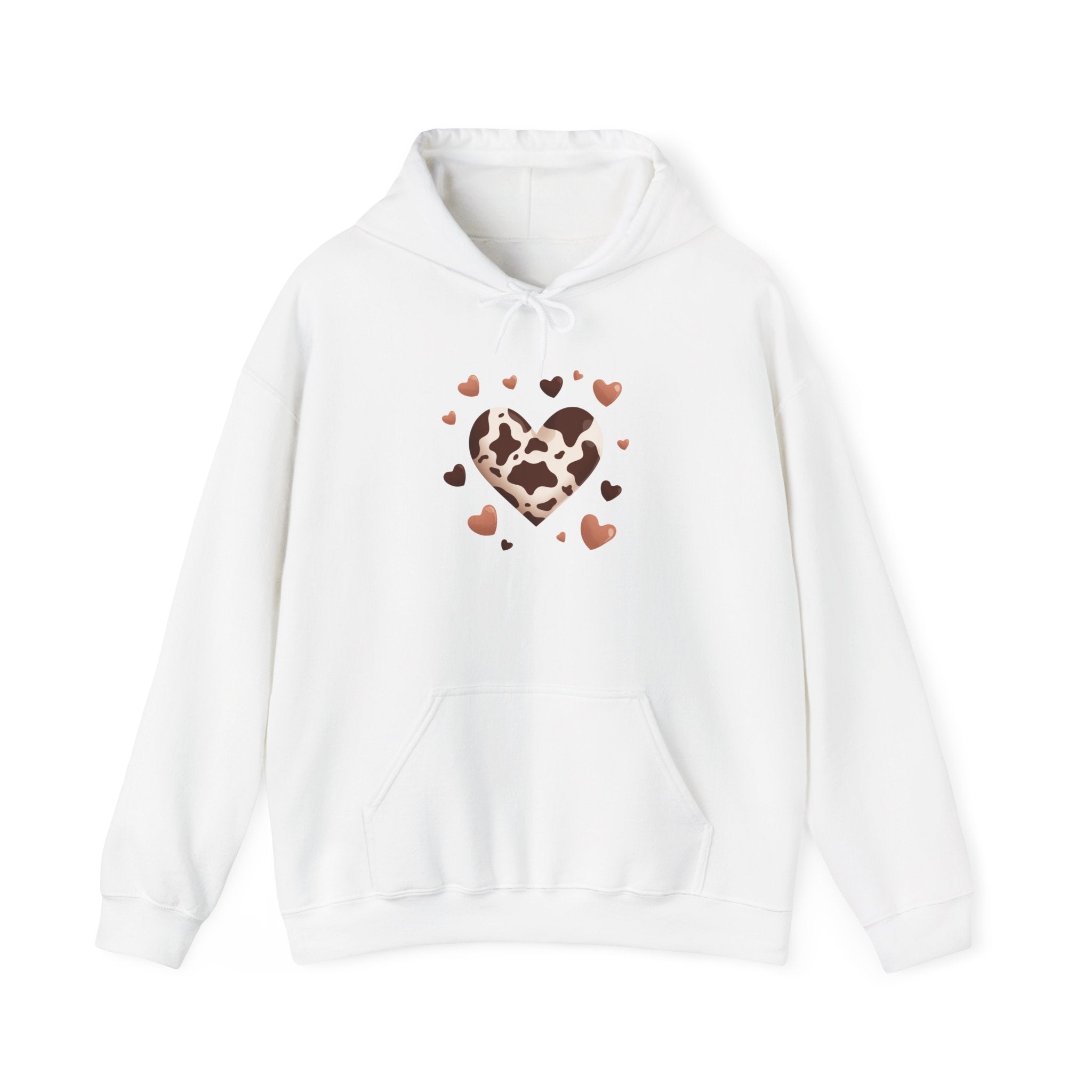 Cow Print Heart Hoodie – Brown Cow Pattern Pullover Sweatshirt