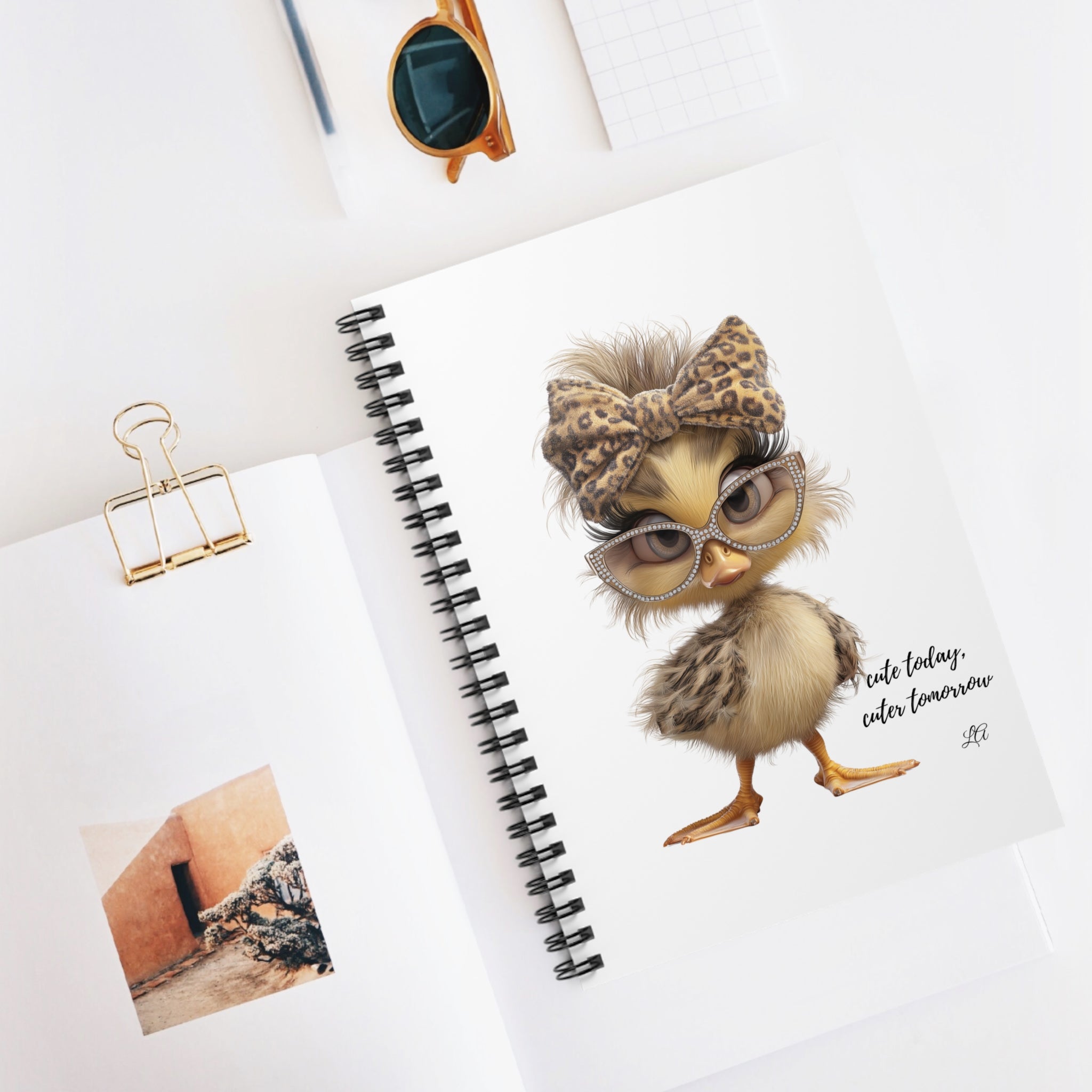 Baby Chick Spiral Notebook | Kawaii Leopard Bow Journal | Aesthetic Bird Ruled Notebook
