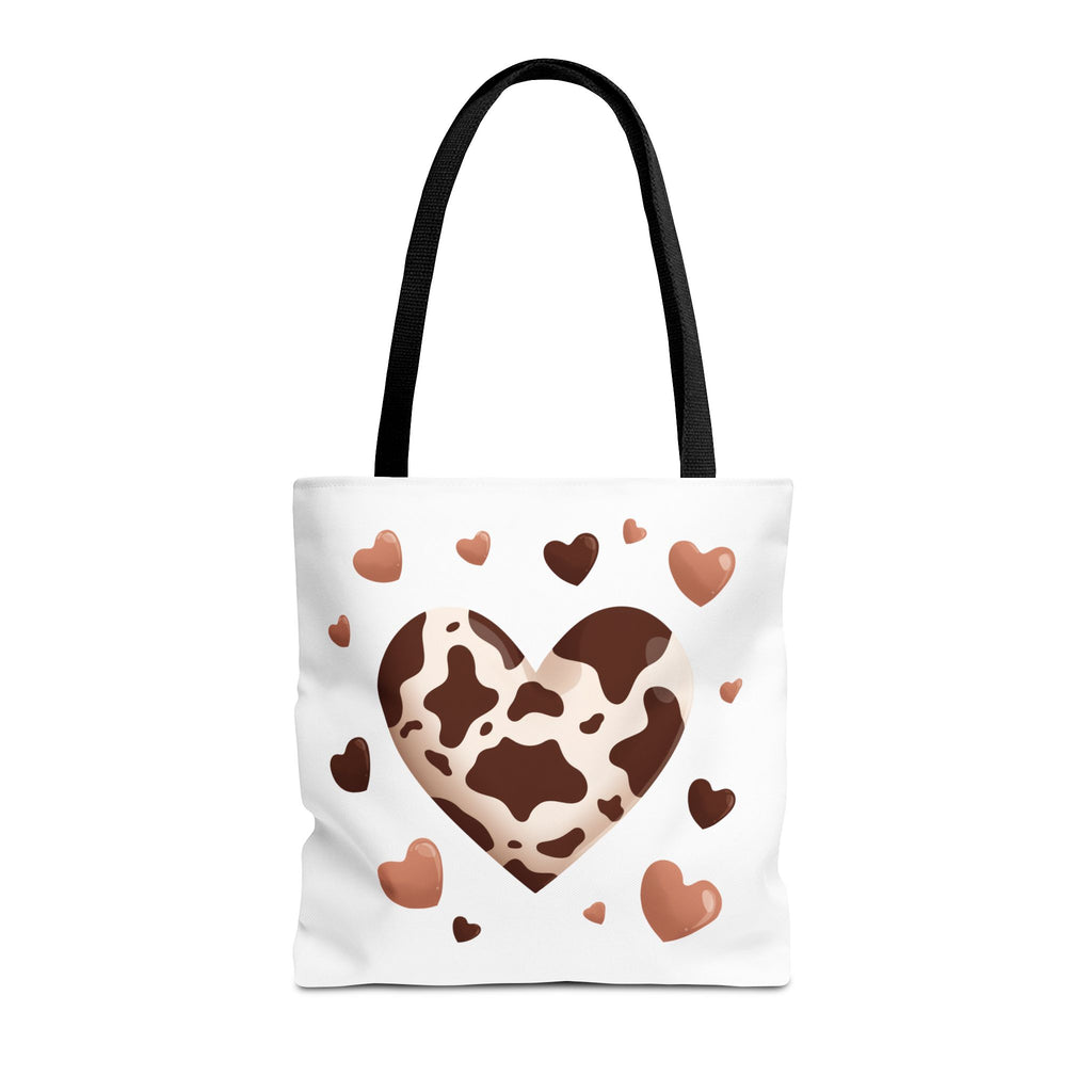 Cow Print Heart Tote Bag Brown Heart Pattern