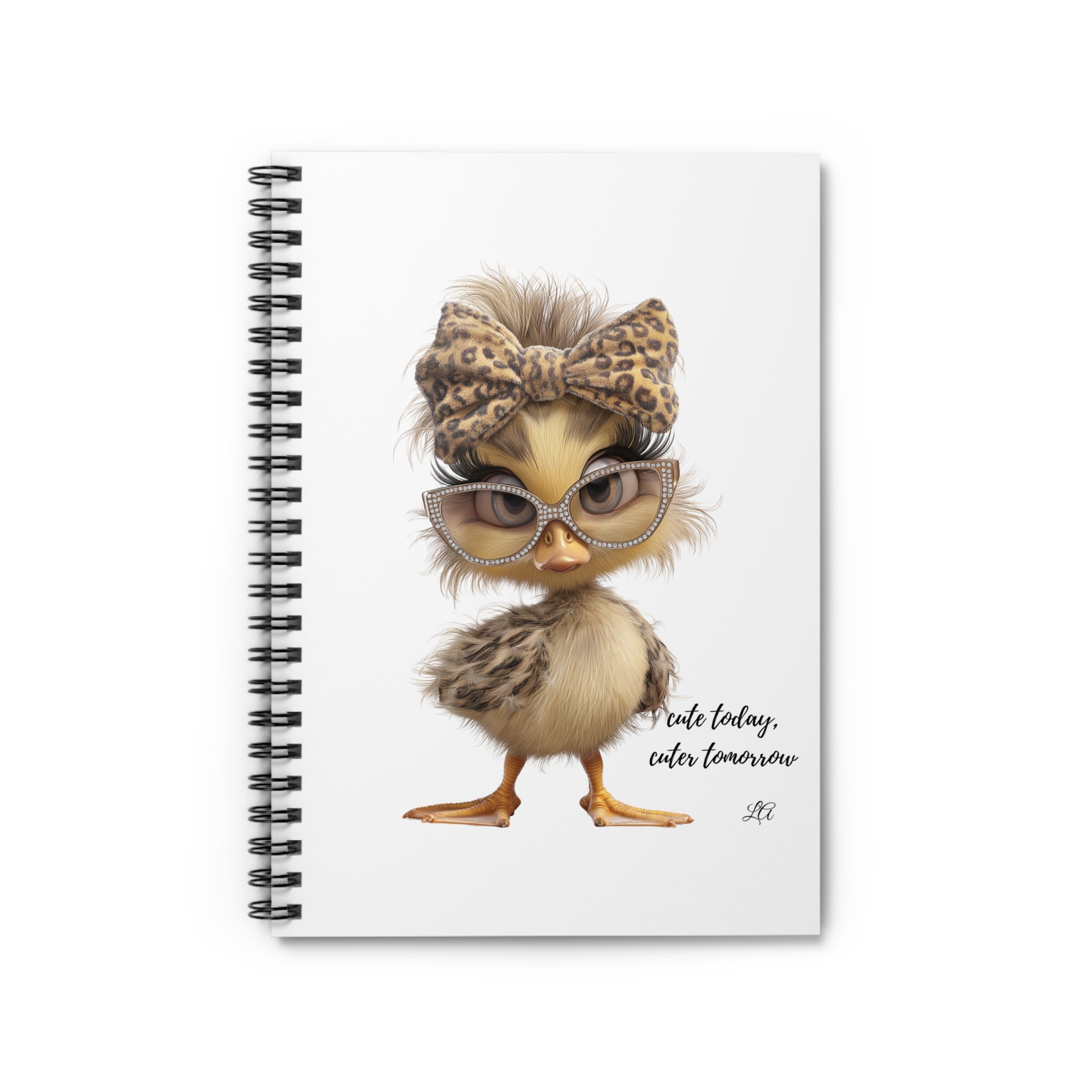 Baby Chick Spiral Notebook | Kawaii Leopard Bow Journal | Aesthetic Bird Ruled Notebook