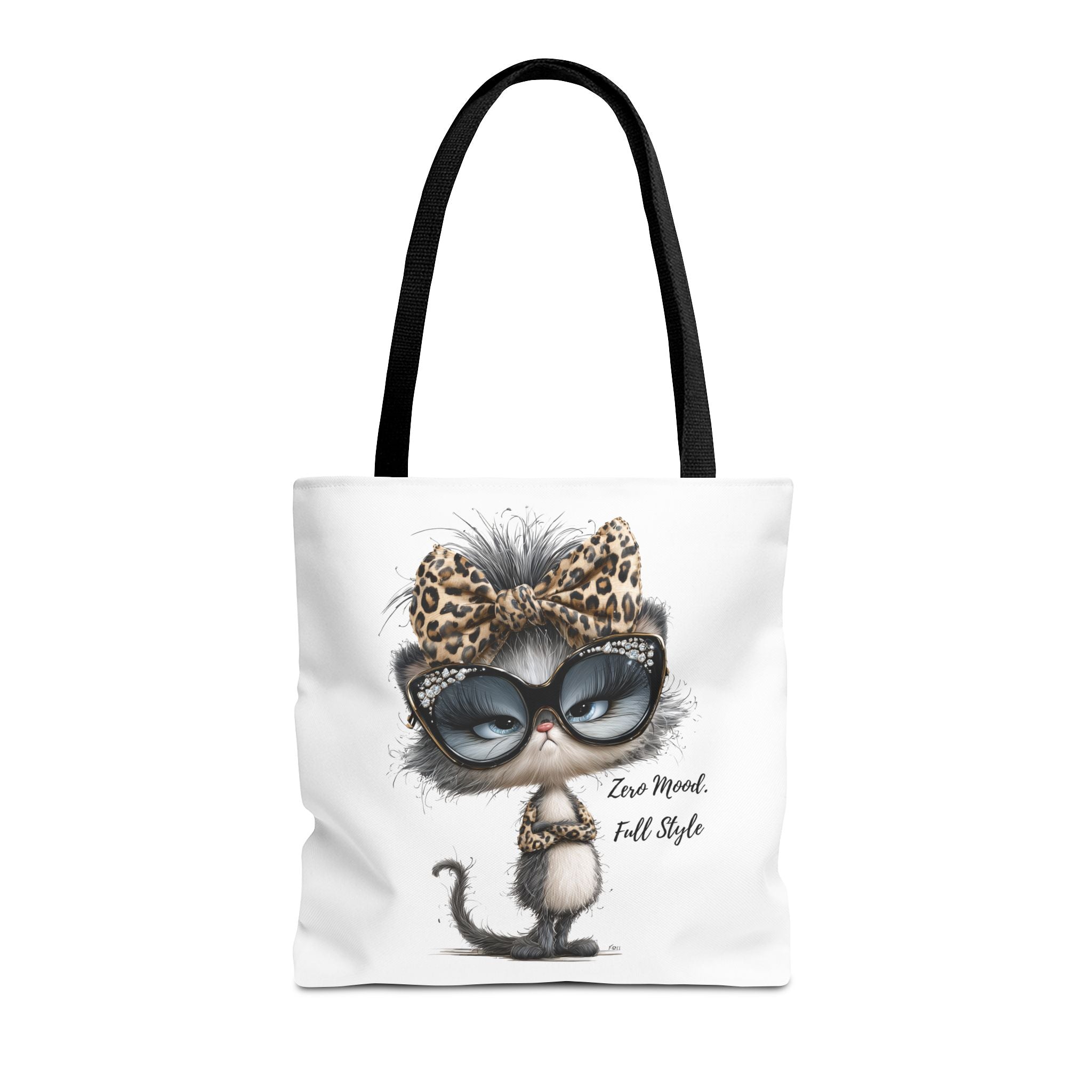 Leopard Bow Kitty Tote, Cute Cat Lover Gift, Illustrated Shoulder Bag