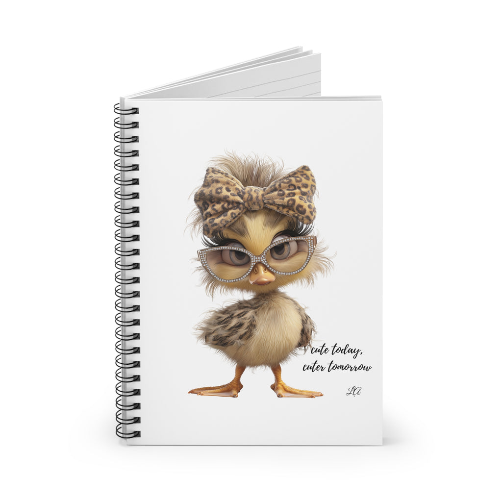 Baby Chick Spiral Notebook | Kawaii Leopard Bow Journal | Aesthetic Bird Ruled Notebook
