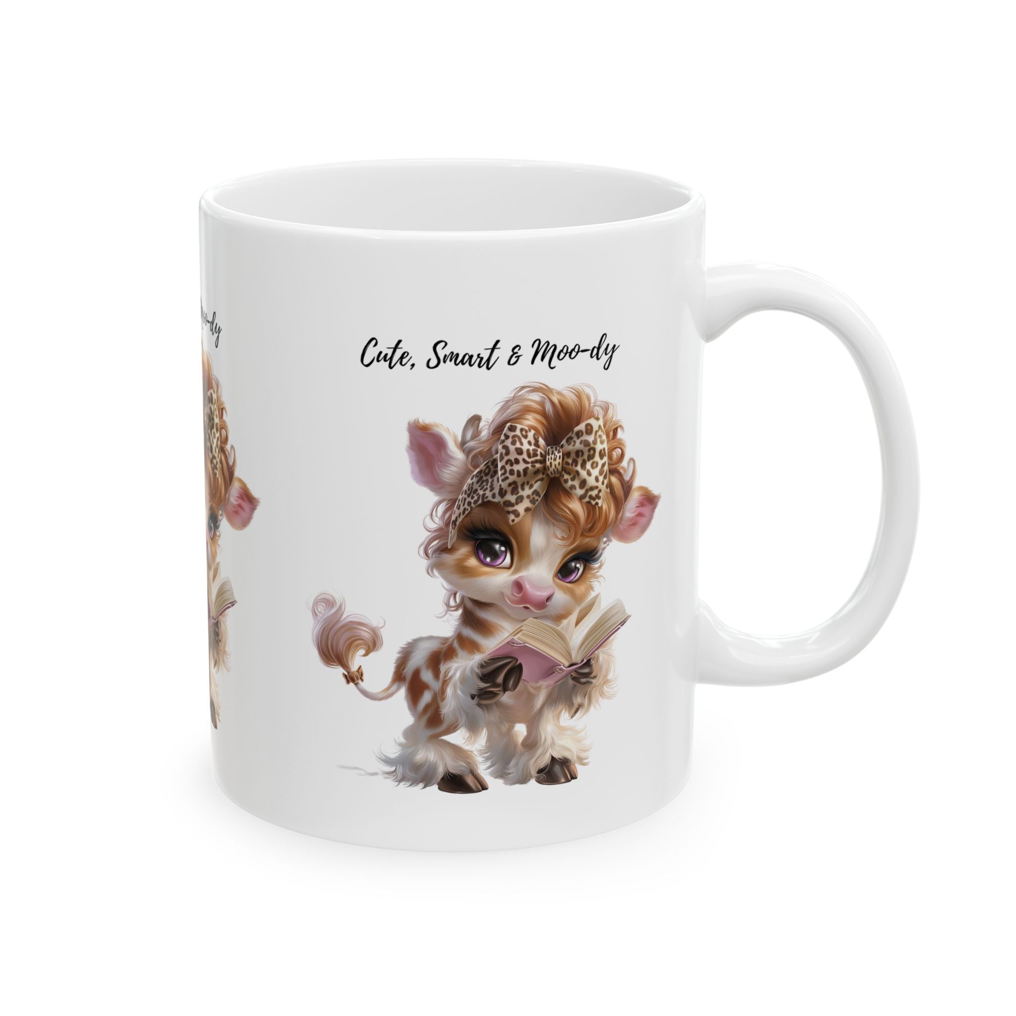 Cow Mug, Reading Cow Coffee Cup, Cute Animal Mug, Book Lover Gift, Smart Cow Mug, Cow Lover Gift, Teacher Gift, Funny Cow Cup, Leopard Bow Mug