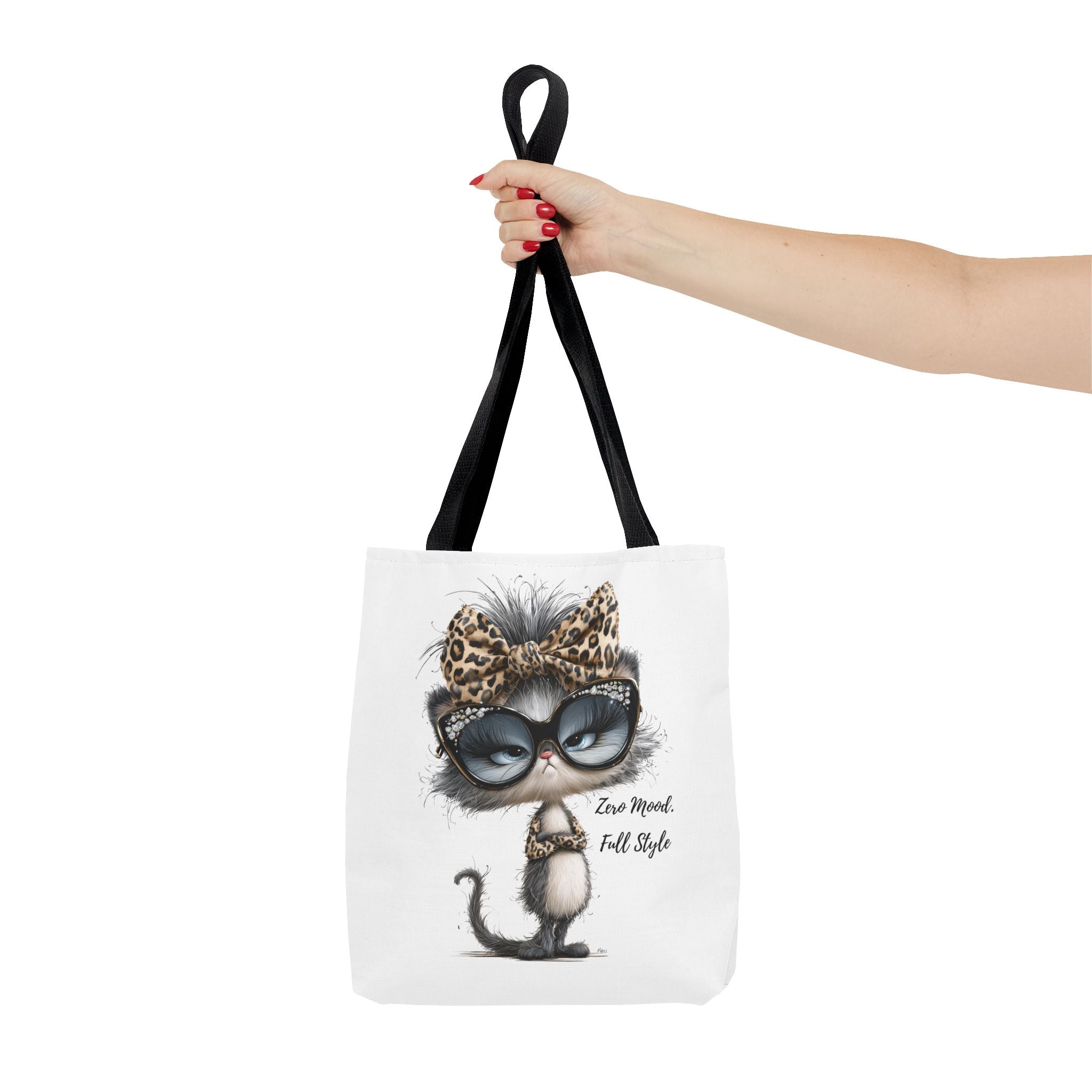 Leopard Bow Kitty Tote, Cute Cat Lover Gift, Illustrated Shoulder Bag