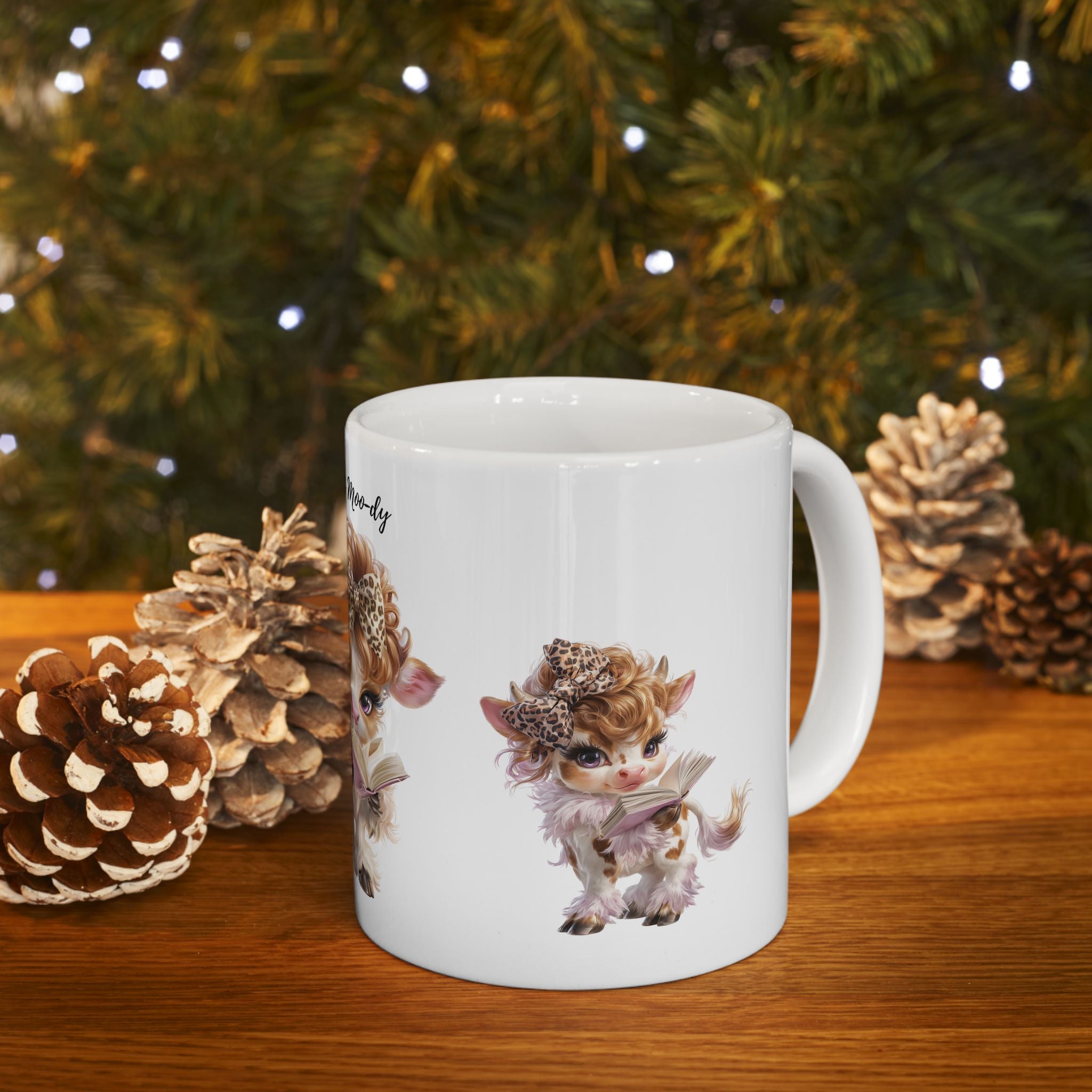 Cow Coffee Cup, Animal Mug,Smart Moo-dy Cow illustration Mug | Adorable Baby Cow Art, 11oz