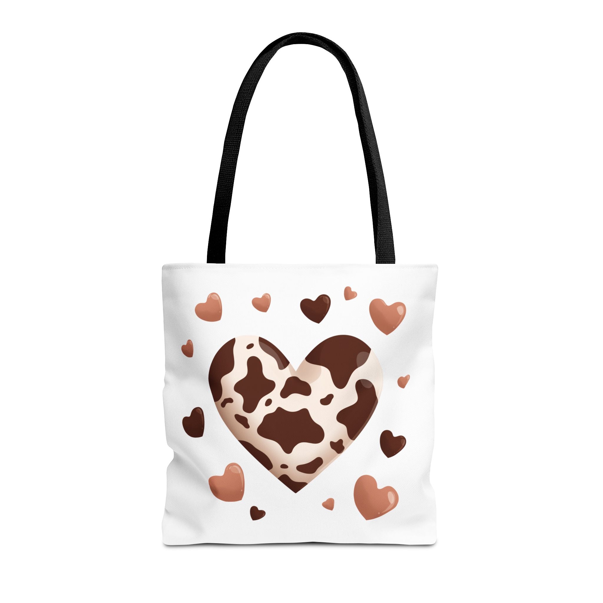 Cow Print Heart Tote Bag Brown Heart Pattern