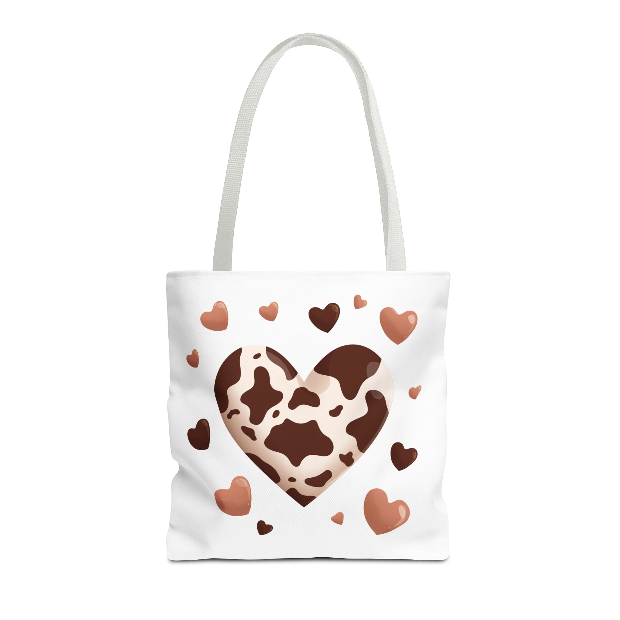 Cow Print Heart Tote Bag Brown Heart Pattern