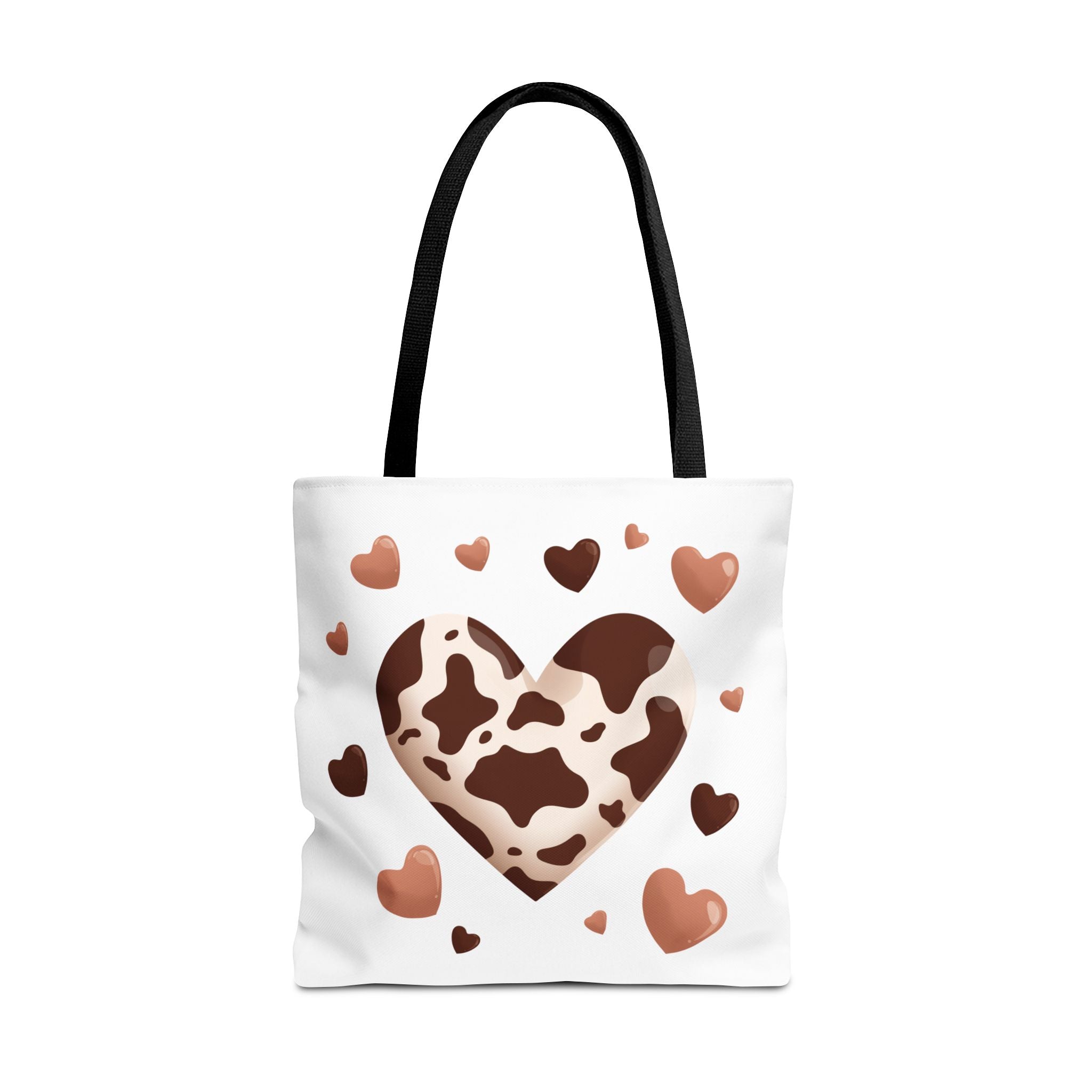 Cow Print Heart Tote Bag Brown Heart Pattern