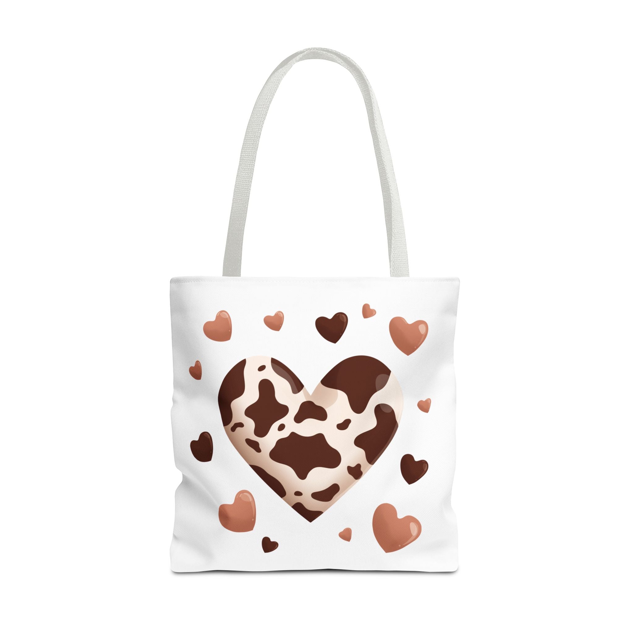 Cow Print Heart Tote Bag Brown Heart Pattern