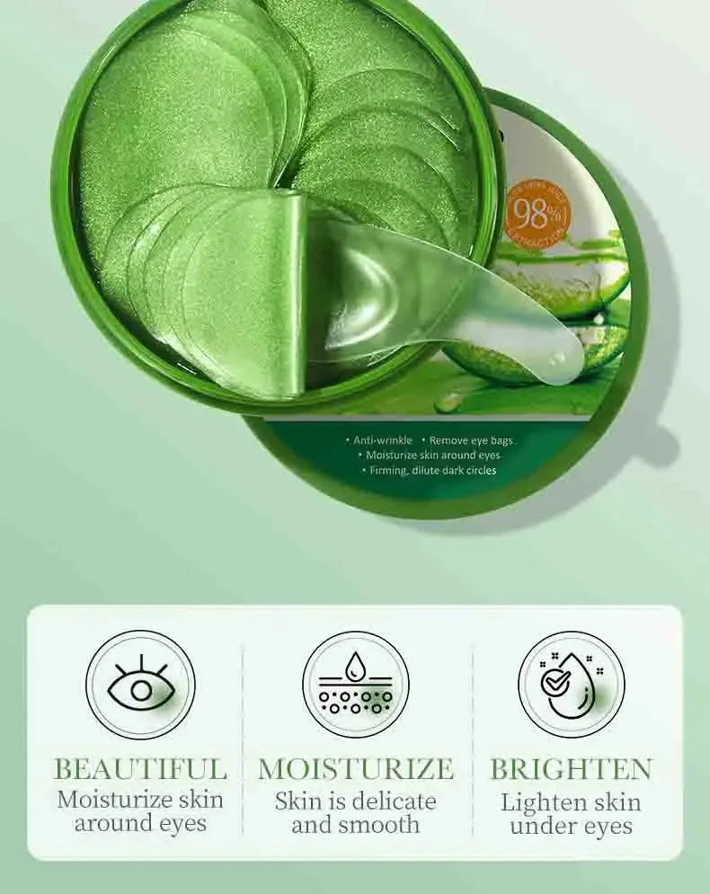 Aloe Vera Collagen Eye Mask – 60PCS Hydrating & Brightening Patches for Puffy Eyes, Dark Circles & Fine Lines