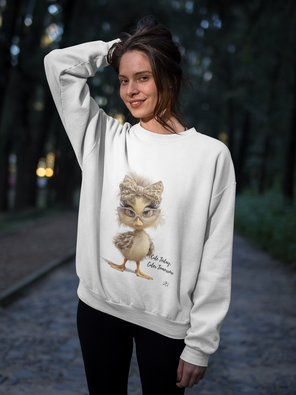 Cute Duckling Sweatshirt – Chic Duck with Leopard Headband Graphic