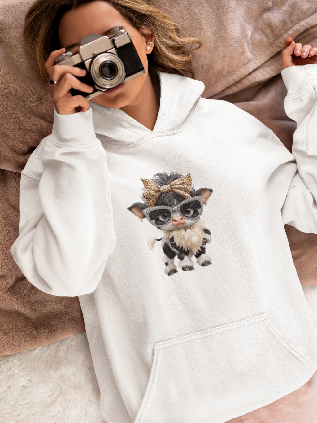 Cow Lover Hoodie Fashion Calf with Sunglasses Trendy Animal Hoodie