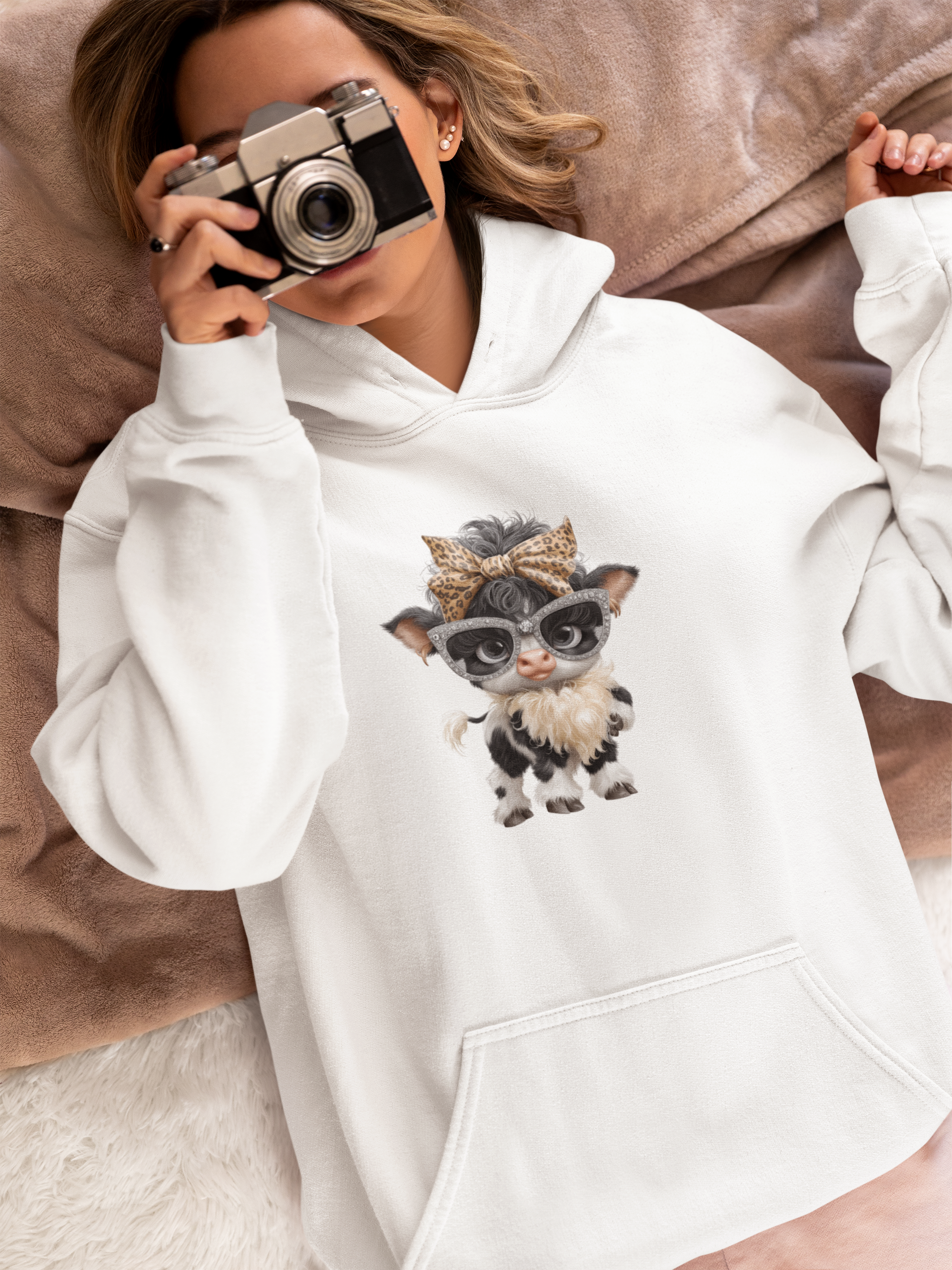 Cow Lover Hoodie Fashion Calf with Sunglasses Trendy Animal Hoodie