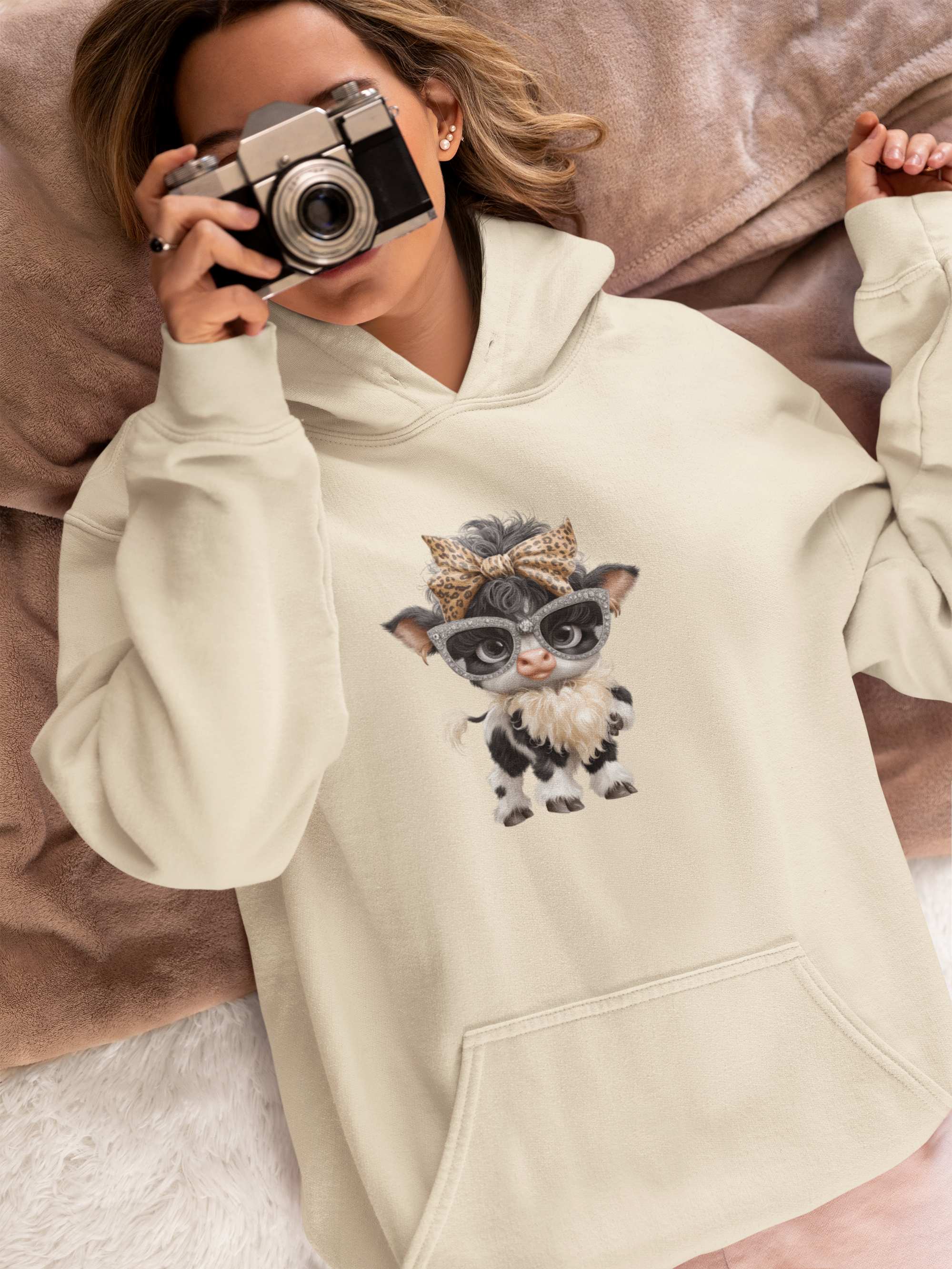 Cow Lover Hoodie Fashion Calf with Sunglasses Trendy Animal Hoodie