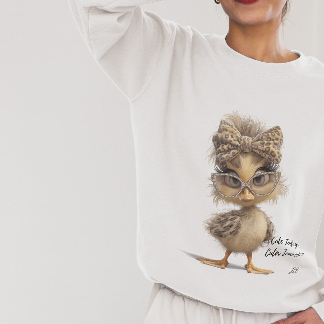 Cute Duckling Sweatshirt – Chic Duck with Leopard Headband Graphic